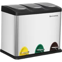 Sans marque Afvalemmer voor de keuken, 3-in-1 afvalemmer, 24 liter, afvalscheiding, metalen pedaalemmer, afvalscheidingssysteem, robuust, eenvoudig te reinigen, staal, zilver LTB24L