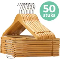 LifeGoods Kledinghangers - Met Broeklat - Hardhout - Natural - 50 Stuks