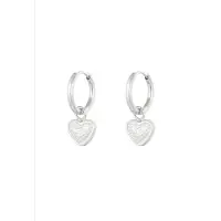 Yehwang Oorbellen hart met print - zilver Stainless Steel