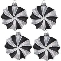 Clayre & Eef Kerstbal Set van 4 10 cm Zwart Grijs Glas Kerstdecoratie Zwart Kerstdecoratie