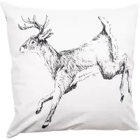 Clayre & Eef Kussenhoes 45x45 cm Wit Grijs Polyester Vierkant Rendier Sierkussenhoes Wit Sierkussenhoes