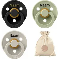 BIBS fopspenen met naam - T1 - Black, Sand , Sage - 0-6 maanden - spenen - speen - fopspeen - BolleToet speenzakje