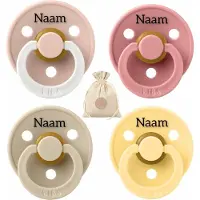 BIBS fopspenen met naam - T2 -Dusty Pink, Vanilla, Pale Butter, Glow Blush - 6-18 maanden - spenen - speen - fopspeen - BolleToet speenzakje