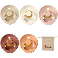 BIBS fopspeen | Met Monkiezz Speenzakje - maat 2 6-18 maanden - 5 stuks - Vanilla - Ivory - Blush - Woodchuck - Peach