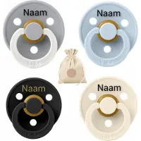 BIBS fopspenen met naam - T3 -Baby blue, Black, Ivory & Glow Cloud - 18 + maanden - spenen - speen - fopspeen - BolleToet speenzakje