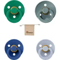 BIBS fopspeen 0-6 maanden|Set 4 stuks|Evergreen, Island sea, Cornflower en Dusty Blue + Monkiezz speenzakje|Maat 1