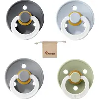 BIBS Fopspeen Set | Maat 2 6-18 maanden | Set 4 stuks + MONKIEZZ Speenzakje | Glow in the dark Blue, Iron, Cloud en Sage