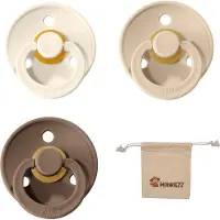 BIBS fopspeen | Met Monkiezz Speenzakje - maat 1 0-6 maanden - 3 stuks - Vanilla - Dark Oak - Ivory White