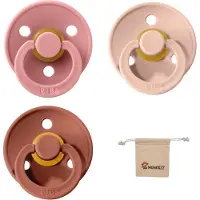 BIBS fopspeen - maat 1 0-6 maanden - 3 stuks – Dusty Pink - Blush - Woodchuck + Monkiezz speenzakje