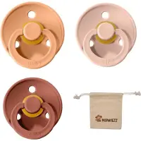 BIBS fopspenen maat 2 6-18 maanden| Set 3 stuks| Blush, Woodchuck, Peach + Monkiezz speenzakje