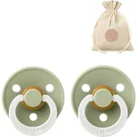 BIBS fopspenen T3 + speenzakje BolleToet - 2 stuks glow in the dark sage- 18+ maanden