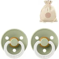 BIBS fopspenen T2 + speenzakje BolleToet - 2 stuks glow in the dark sage - 6-18 maanden