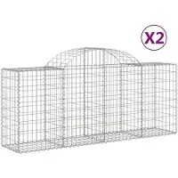 vidaXL Gabionen met boogvorm, 2 stuks, 200x50x80/100 cm, verzinkt staal