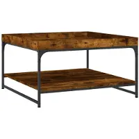 vidaXL Salontafel 80x80x45 cm bewerkt hout en ijzer gerookt eikenkleur