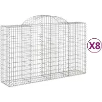 vidaXL Gabionen met boogvorm, 8 stuks, 200x50x120/140 cm, verzinkt staal