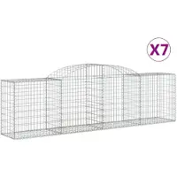vidaXL Gabionen met boogvorm, 7 stuks, 300x50x80/100 cm, verzinkt staal