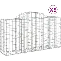 vidaXL Gabionen met boogvorm, 9 stuks, 200x50x100/120 cm, verzinkt staal