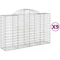 vidaXL Gabionen met boogvorm, 9 stuks, 200x50x120/140 cm, verzinkt staal