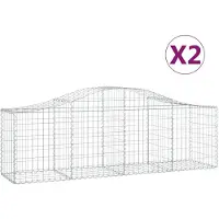 vidaXL Gabionen met boogvorm, 2 stuks, 200x50x60/80 cm, verzinkt staal