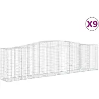 vidaXL Gabionen met boogvorm, 9 stuks, 400x50x100/120 cm, verzinkt staal