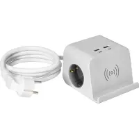 ORNO Bureau stekkerdoos met USB en draadloze oplader - Verdeelstekker met kabel - Stopcontact met splitter 2 voudig - Wit