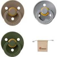 BIBS fopspeen - maat 3 18+ maanden - 3 stuks – Dark Oak – Hunter Green – Cloud + Monkiezz speenzakje