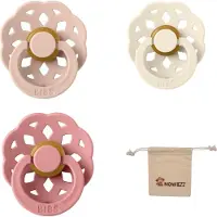 BIBS Boheme fopspenen - maat 1 0-6 maanden - 3 stuks – Blush – Ivory – Dusty Pink + Monkiezz speenzakje