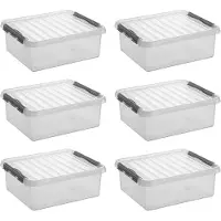 Sunware Q-Line opbergbox 25L - Set van 6 - Transparant/grijs