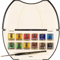 Rembrandt Professionele Aquarelverf Kunststof Pocketbox Set - 12 Halve Napjes + 1 Penseel - Algemene Kleurselectie