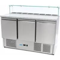 Maxima Pizzawerkbank - 137 cm - 3 Deuren - 8 x 1/6 GN - incl. Glazen Afdekking