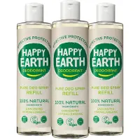 Happy Earth 3x 100% Natuurlijke Deo Spray Navulling Unscented 300 ml