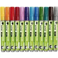 Creativ Company Glas- en porseleinverfijnpennen, met lijndikte 1-3, gesorteerde kleuren, glitter, 12 stuks, assorti.