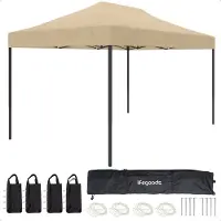 LifeGoods Partytent - Paviljoen - EasyUp - Opvouwbaar - Waterdicht - Met Draagtas met wieltjes - 440 x 297 cm - Beige