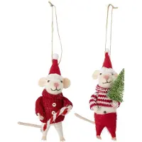 Bloomingville Peo kerstboomhanger wol 2-delig Kerstmuizen