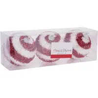 Home & Styling Kerstballen - 3ST - rood/wit - kunststof - 8 cm - Kerstbal