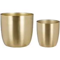 Mica Decorations Plantenpot/bloempotten set - 2x stuks - metaal - goud - D16 en D22 cm - Plantenpotten