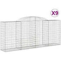 vidaXL Gabionen met boogvorm, 9 stuks, 300x50x120/140 cm, verzinkt staal