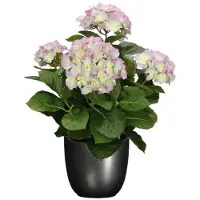 Mica Decorations Hortensia kunstplant/kunstbloemen 45 cm - paars/groen - in pot titanium grijs glans - Kunstplanten