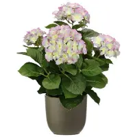 Mica Decorations Hortensia kunstplant/kunstbloemen 45 cm - paars/groen - in pot olijfgroen mat - Kunstplanten