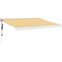 vidaXL Uitschuifbare zonnescherm, geel en wit, 3,5x2,5 m, doek en aluminium