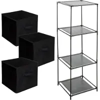 Bathroom Solutions Kastmandjes/opberg mandjes - zwart velours - 3x stuks van 29 Liter - In rekje van 34 x 98 cm - Opbergmanden