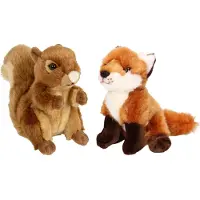 Nature Planet Bosdieren zachte pluche knuffels 2x stuks - Eekhoorn en Vos van 18 cm - Knuffeldier