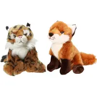 Nature Planet Bosdieren zachte pluche knuffels 2x stuks - Lynx en Vos van 18 cm - Knuffel bosdieren