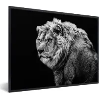 PosterMonkey Fotolijst incl. Poster - Leeuw - Portret - Wilde dieren - Zwart - Wit - 40x30 cm - Posterlijst