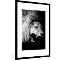 PosterMonkey Fotolijst incl. Poster - Leeuw - Portret - zwart - Wit - Dieren - 60x90 cm - Posterlijst