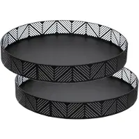 Secret De Gourmet 2x stuks dienbladen/serveerbladen rond D30 cm metaal zwart met rand - Dienbladen