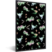 PosterMonkey Fotolijst incl. Poster - Dinosaurus - Patroon - Kinderkamer - Jongens - Meisjes - Kinderen - Kids - 60x90 cm - Posterlijst