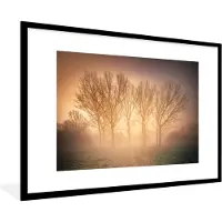 PosterMonkey Fotolijst - Poster - Natuur - Herfst - Landschap - Mist - 120x80 cm - Muurdecoratie
