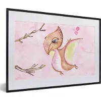 PosterMonkey Fotolijst incl. Poster - Dinosaurus - Kinderkamer - Takken - Meisjes - Kinderen - Roze - 60x40 cm - Posterlijst