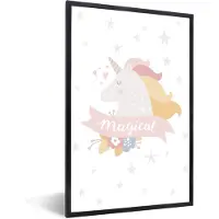 PosterMonkey Fotolijst incl. Poster - Eenhoorn - Quote - Magie - Roze - Meisjes - Baby - Meiden - 80x120 cm - Posterlijst